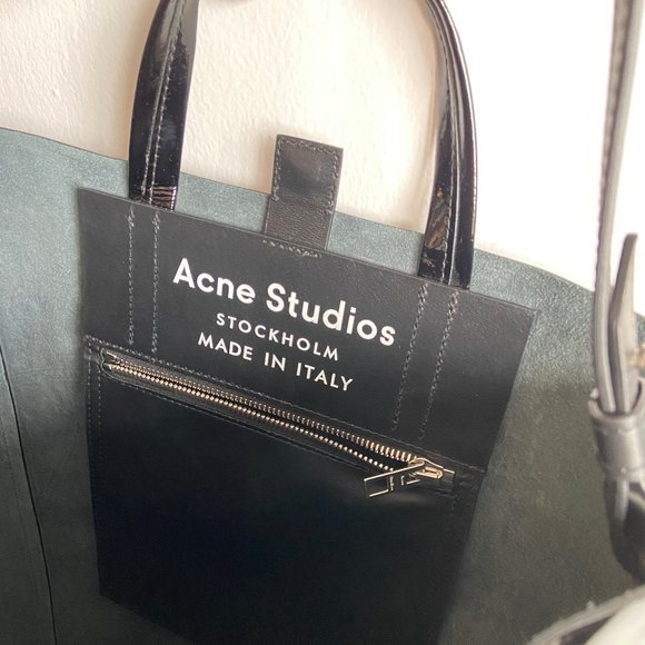 NEW Acne Studios black Baker large patent leather tote w/ strap - Picture 7 of 9